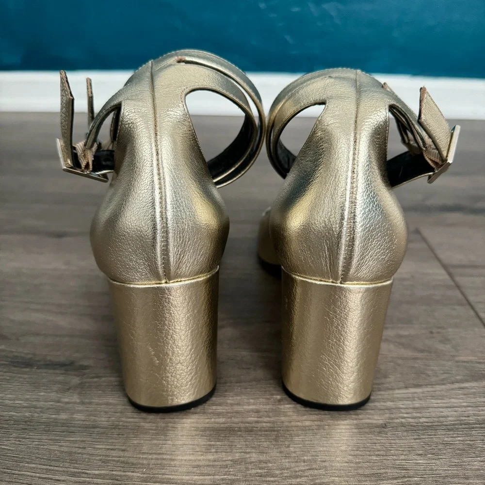 Saint Laurent Babies Double Ankle Strap Pump Metallic Gold - Picture 8 of 10